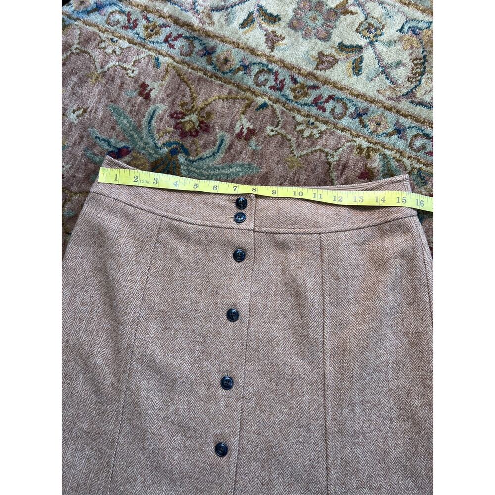 Vintage Talbots 100% Wool A-line Midi Button Front Skirt Brown Herringbone 6 - Picture 7 of 9